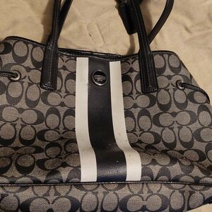 Coach Black and Gray Signature Stripe Tote